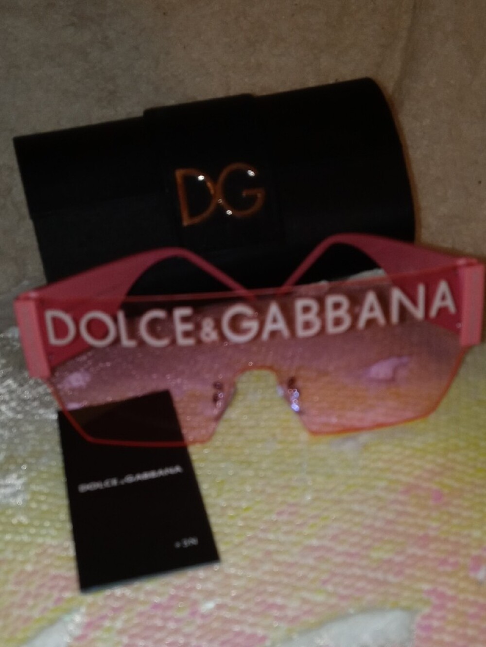 Dolce & Gabbana Pink Shield Sunglasses with White Logo - Picture 5 of 6